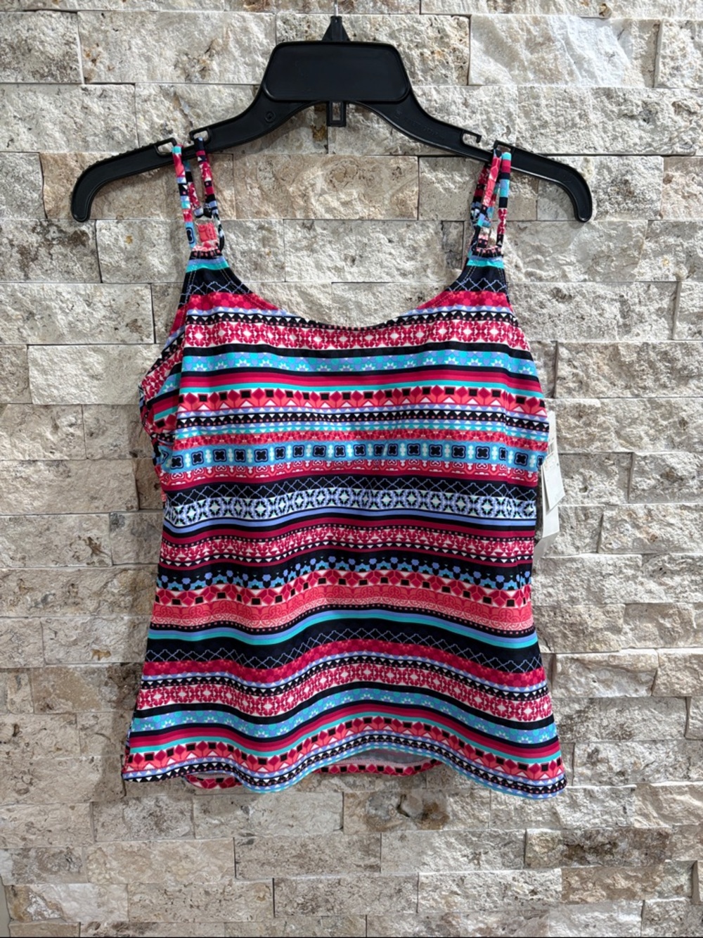 Christina Blue Multicolor Geometric Swimwear top only size 14